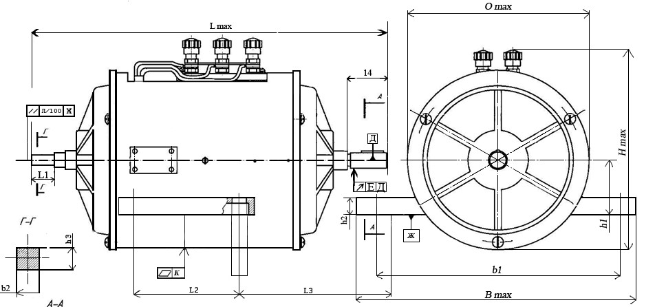 Габаритный чертеж электродвигателя