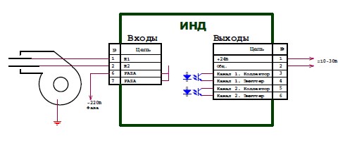 "Схема подключения ионодатчика ИНД-2"